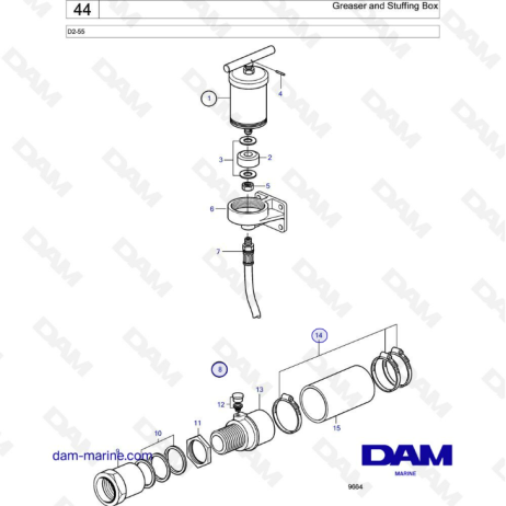 Volvo Penta D2-55 / D2-55B / D2-55C / D2-55D / D2-55E / D2-55F - Engrasador y prensaestopas