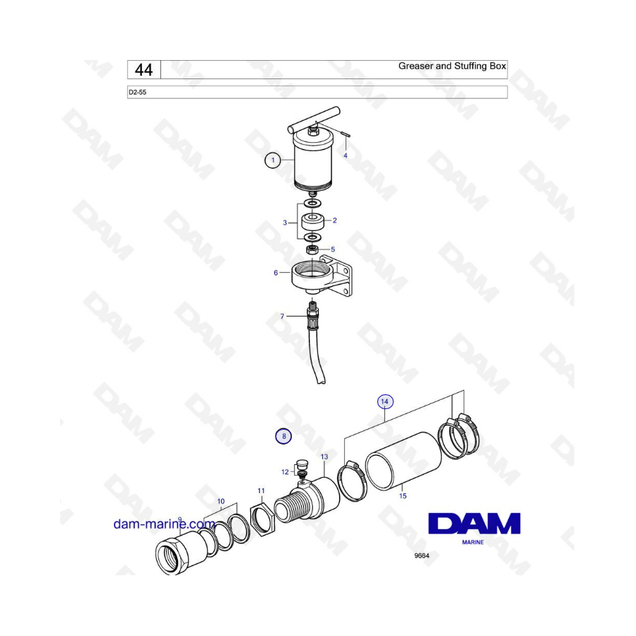 Volvo Penta D2-55 / D2-55B / D2-55C / D2-55D / D2-55E / D2-55F - Engrasador y prensaestopas