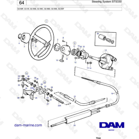 Volvo Penta D2-55 / D2-55B / D2-55C / D2-55D / D2-55E / D2-55F -Sistema de dirección STS330