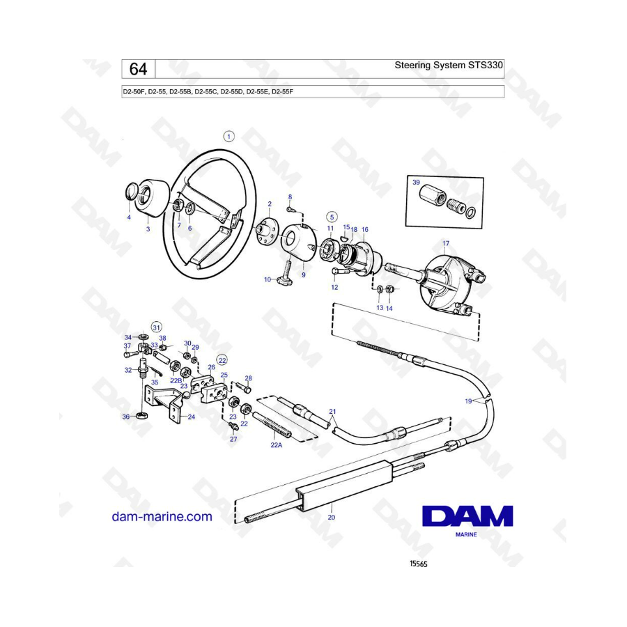 Volvo Penta D2-55 / D2-55B / D2-55C / D2-55D / D2-55E / D2-55F -Sistema de dirección STS330