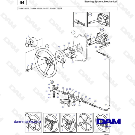 Volvo Penta D2-55 / D2-55B / D2-55C / D2-55D / D2-55E / D2-55F - Sistema de dirección, mecánico