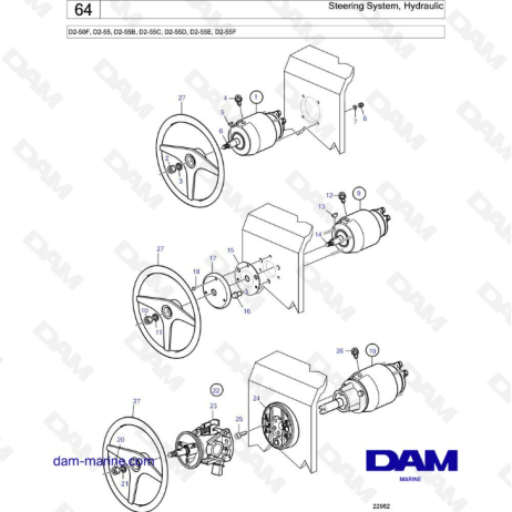 Volvo Penta D2-55 / D2-55B / D2-55C / D2-55D / D2-55E / D2-55F - Sistema de dirección, hidráulico