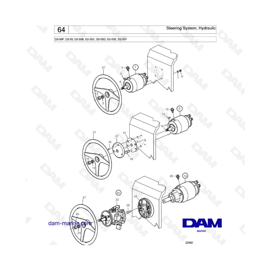 Volvo Penta D2-55 / D2-55B / D2-55C / D2-55D / D2-55E / D2-55F - Sistema de dirección, hidráulico