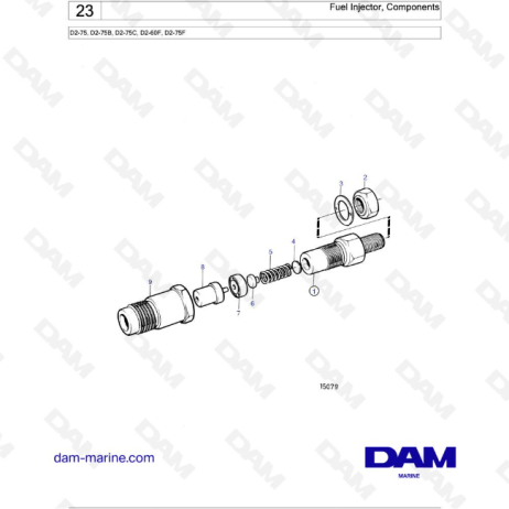 Volvo Penta D2-75 / D2-75B / D2-75C / D2-60F / D2-75F - Inyector de combustible, componentes