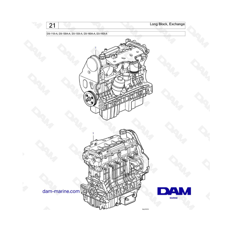 Volvo Penta D3-110I-A / D3-130A-A / D3-160A-A / D3-160I-A - Bloque largo, intercambio