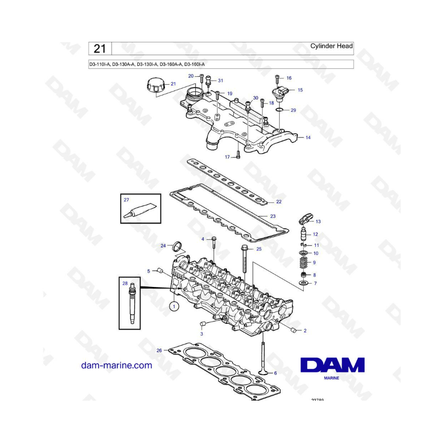 Volvo Penta D3-110I-A / D3-130A-A / D3-160A-A / D3-160I-A - Culata