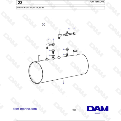 Volvo Penta D2-75 / D2-75B / D2-75C / D2-60F / D2-75F - Fuel Tank 20 L