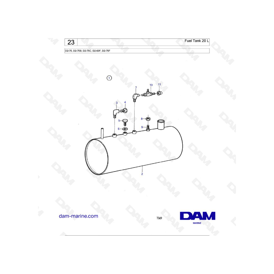 Volvo Penta D2-75 / D2-75B / D2-75C / D2-60F / D2-75F - Depósito de combustible 20 L