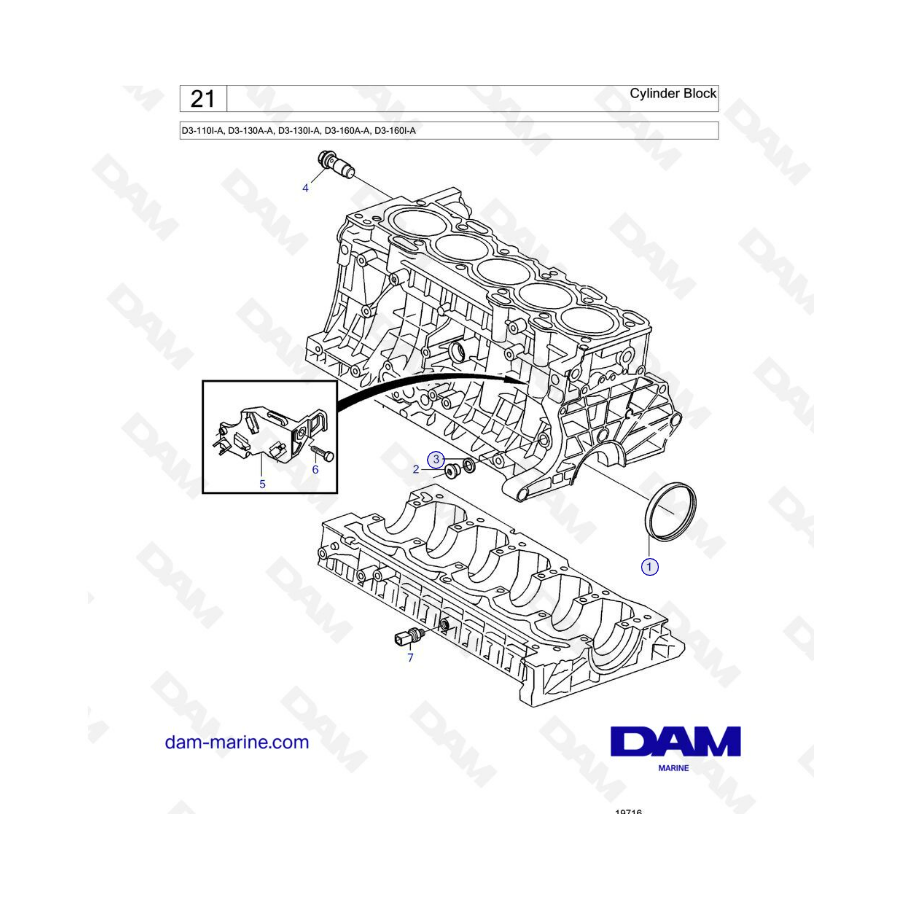 Volvo Penta D3-110I-A / D3-130A-A / D3-160A-A / D3-160I-A - Bloque de cilindros