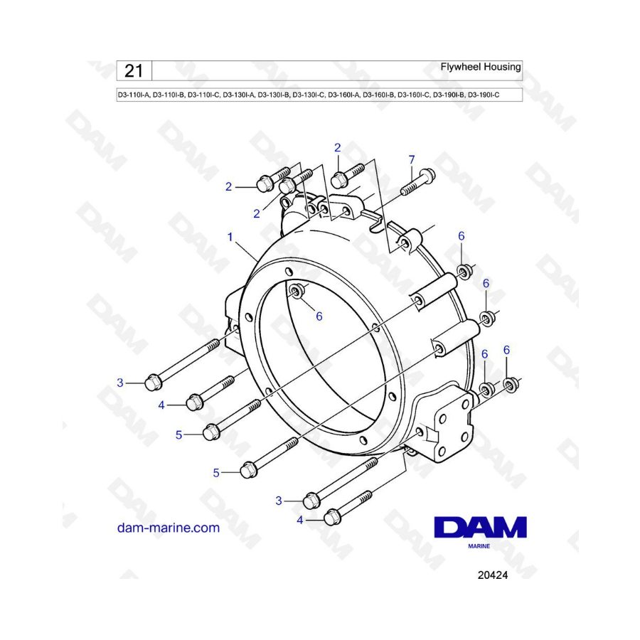 Volvo Penta D3-110I-A -B -C / D3-130I-A -B -C / D3-160I-A -B -C / D3-190I-B -C - Caja del volante