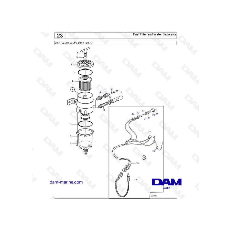 Volvo Penta D2-75 / D2-75B / D2-75C / D2-60F / D2-75F - Filtro de combustible y separador de agua