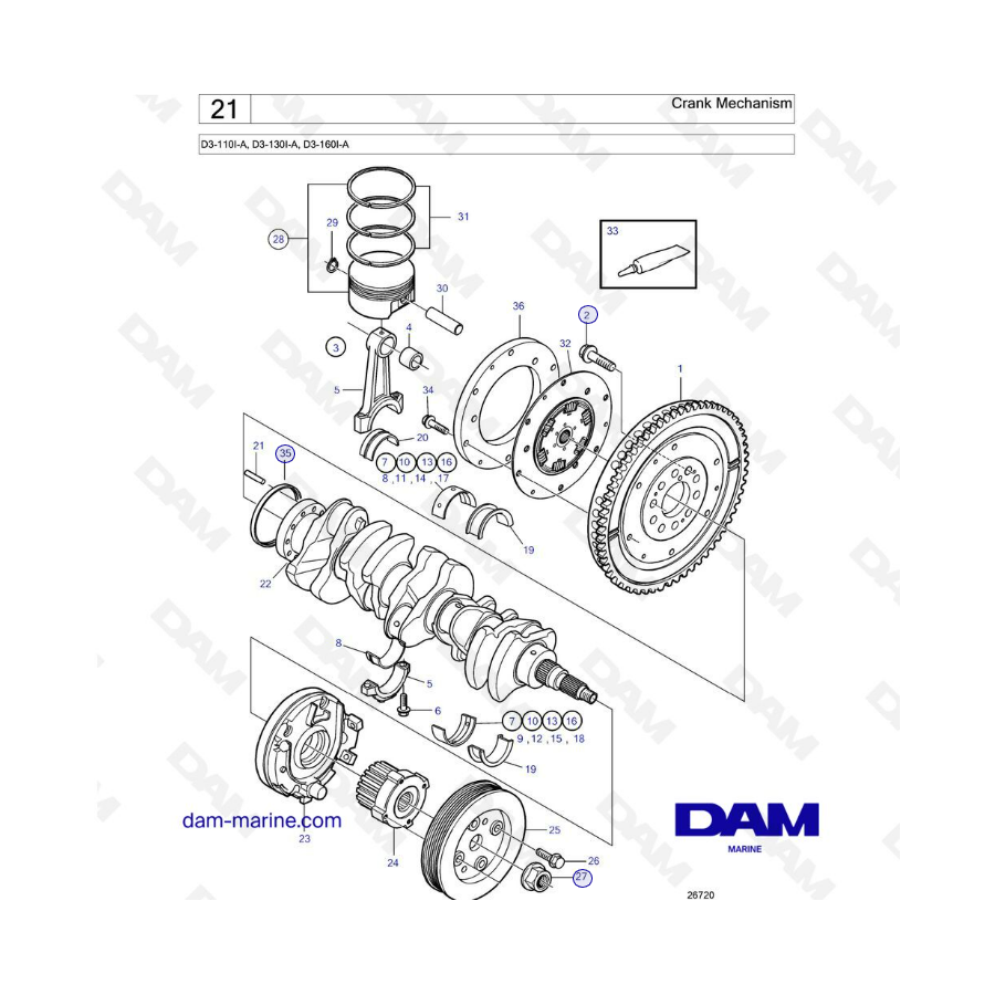 Volvo Penta D3-110I-A / D3-130I-A / D3-160I-A - Crank Mechanism 