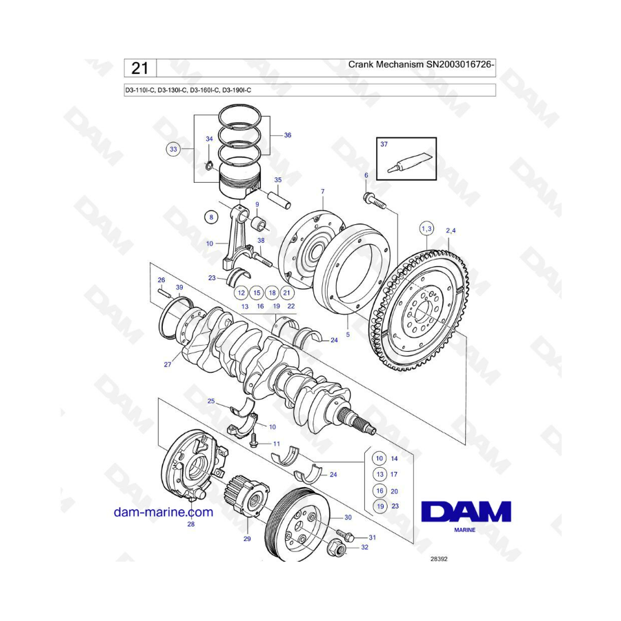 Volvo Penta D3-110I-A / D3-130A-A / D3-160A-A / D3-160I-A - Crank mechansim SN2003016725