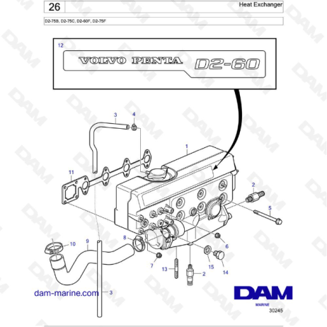 Volvo Penta D2-75 / D2-75B / D2-75C / D2-60F / D2-75F - Heat Exchanger