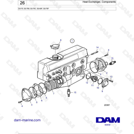 Volvo Penta D2-75 / D2-75B / D2-75C / D2-60F / D2-75F - Heat Exchanger, Components