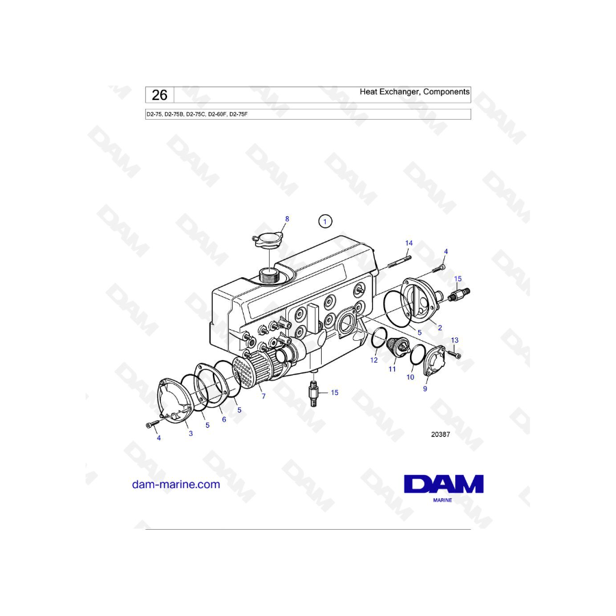 Volvo Penta D2-75 / D2-75B / D2-75C / D2-60F / D2-75F - Heat Exchanger, Components