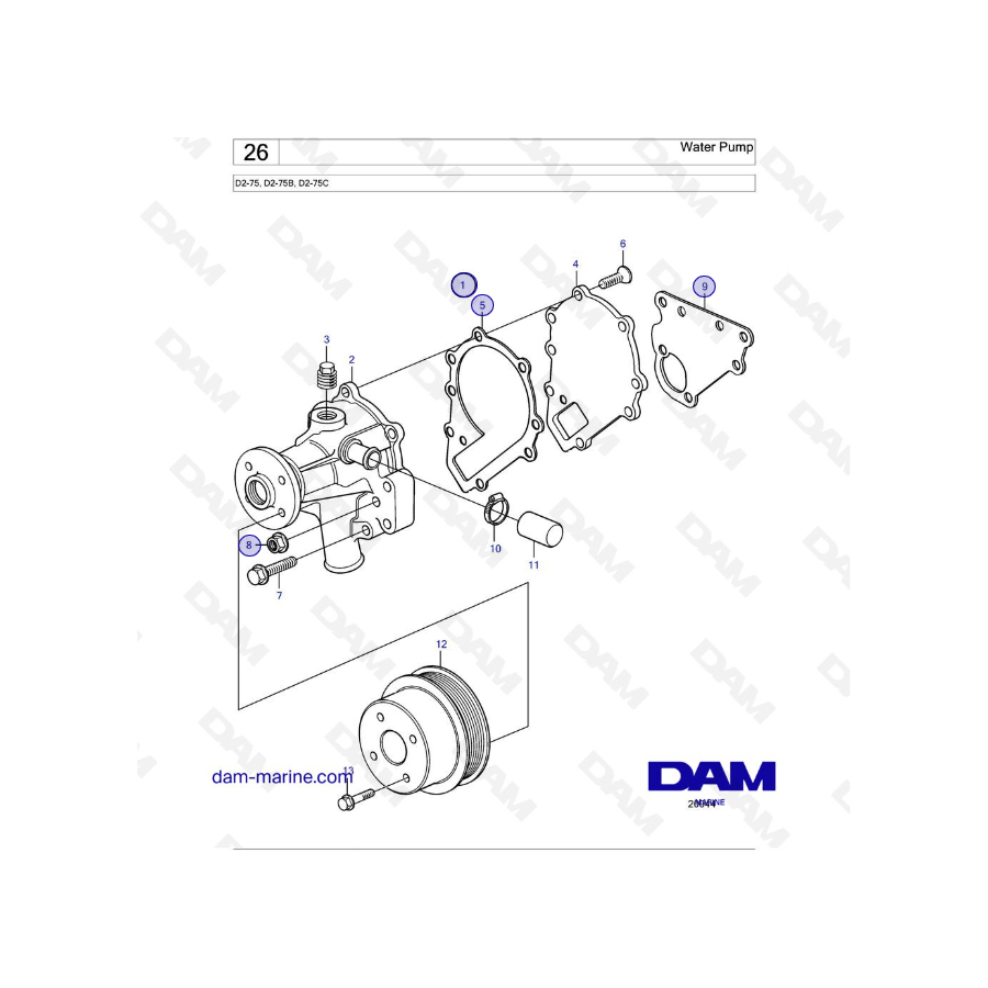 Volvo Penta D2-75 / D2-75B / D2-75C - Bomba de agua