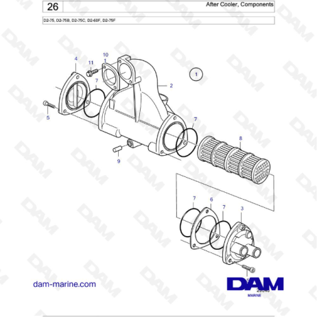 Volvo Penta D2-75 / D2-75B / D2-75C / D2-60F / D2-75F - After Cooler, Components