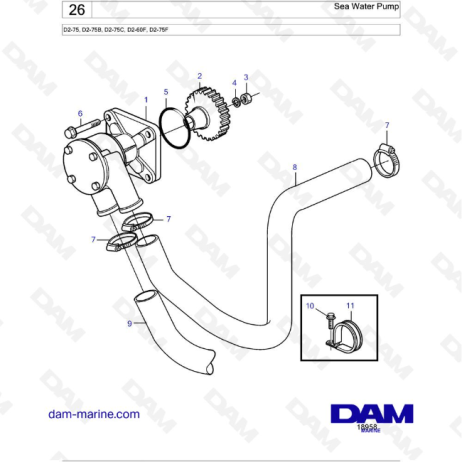 Volvo Penta D2-75 / D2-75B / D2-75C / D2-60F / D2-75F - Sea Water Pump