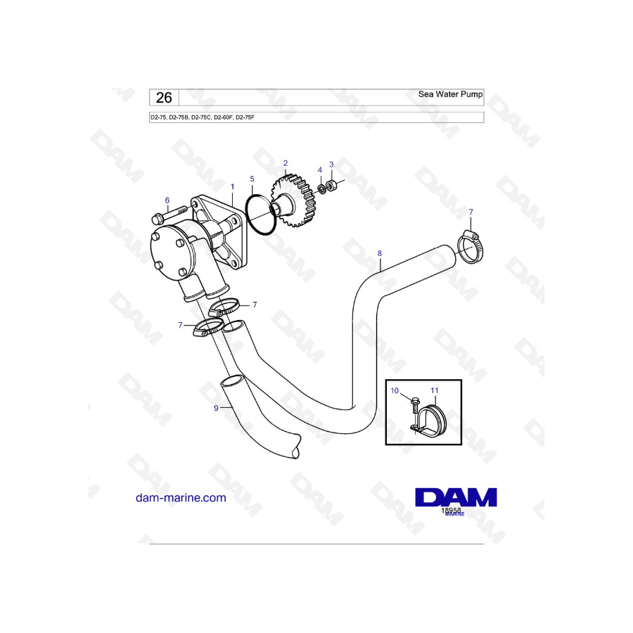 Volvo Penta D2-75 / D2-75B / D2-75C / D2-60F / D2-75F - Bomba de agua de mar