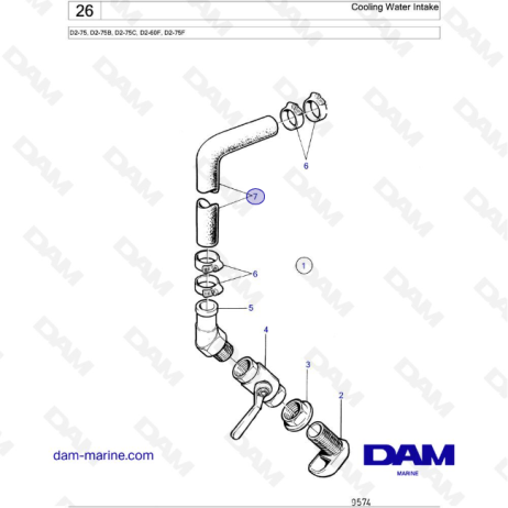 Volvo Penta D2-75 / D2-75B / D2-75C / D2-60F / D2-75F - Cooling Water Intake