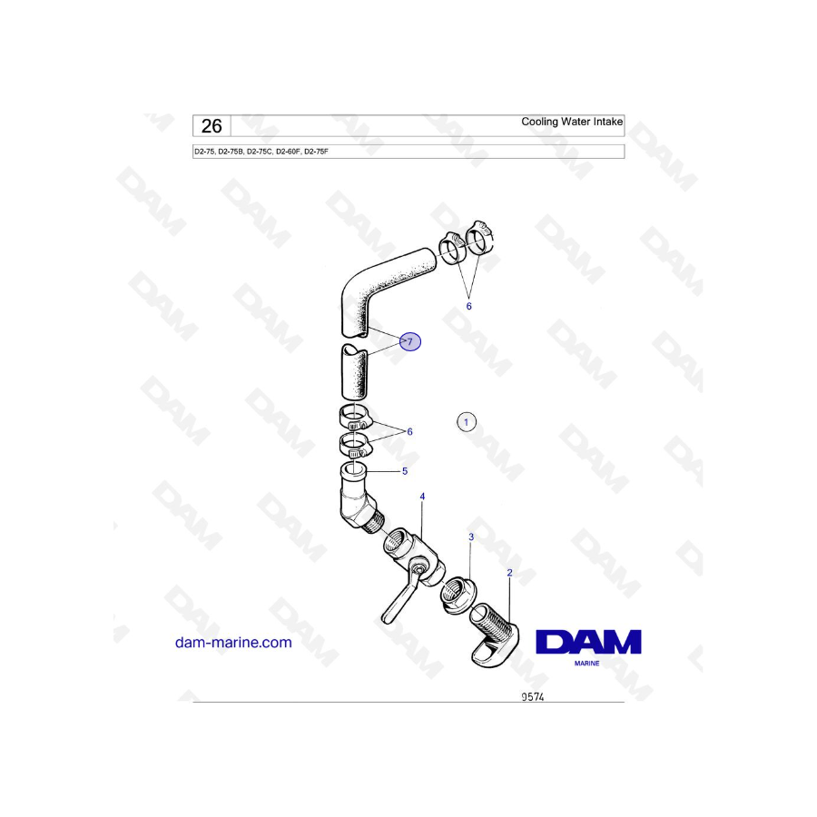 Volvo Penta D2-75 / D2-75B / D2-75C / D2-60F / D2-75F - Cooling Water Intake