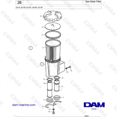 Volvo Penta D2-75 / D2-75B / D2-75C / D2-60F / D2-75F - Filtro de agua de mar