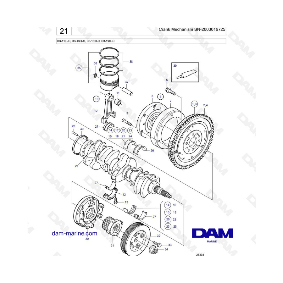 Volvo Penta D3-110I-C, D3-130I-C, D3-160I-C, D3-190I-C - Crank Mechanism SN-2003016725