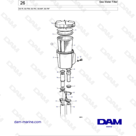 Volvo Penta D2-75 / D2-75B / D2-75C / D2-60F / D2-75F - Filtro de agua de mar