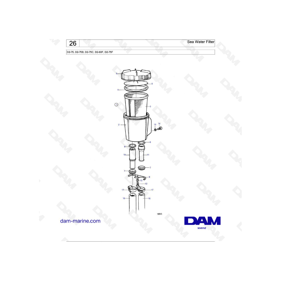 Volvo Penta D2-75 / D2-75B / D2-75C / D2-60F / D2-75F - Sea Water Filter