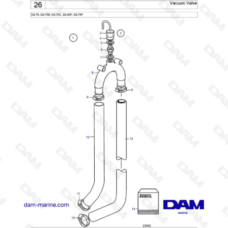 Volvo Penta D2-75 / D2-75B / D2-75C / D2-60F / D2-75F - Válvula de vacío