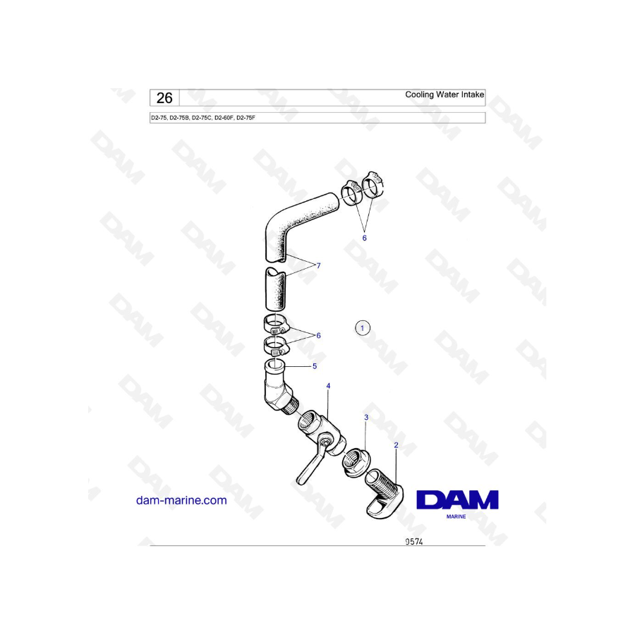 Volvo Penta D2-75 / D2-75B / D2-75C / D2-60F / D2-75F - Entrada de agua de refrigeración