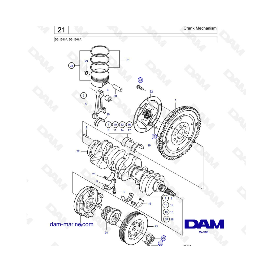 Volvo Penta D3-130I-A / D3-160I-A - Mecanismo de manivela