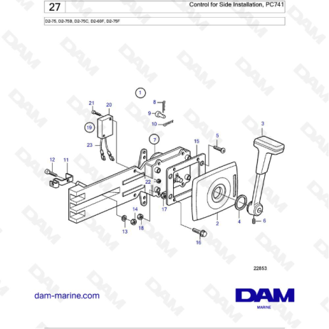 Volvo Penta D2-75 / D2-75B / D2-75C / D2-60F / D2-75F - Control for Side Installation, PC741