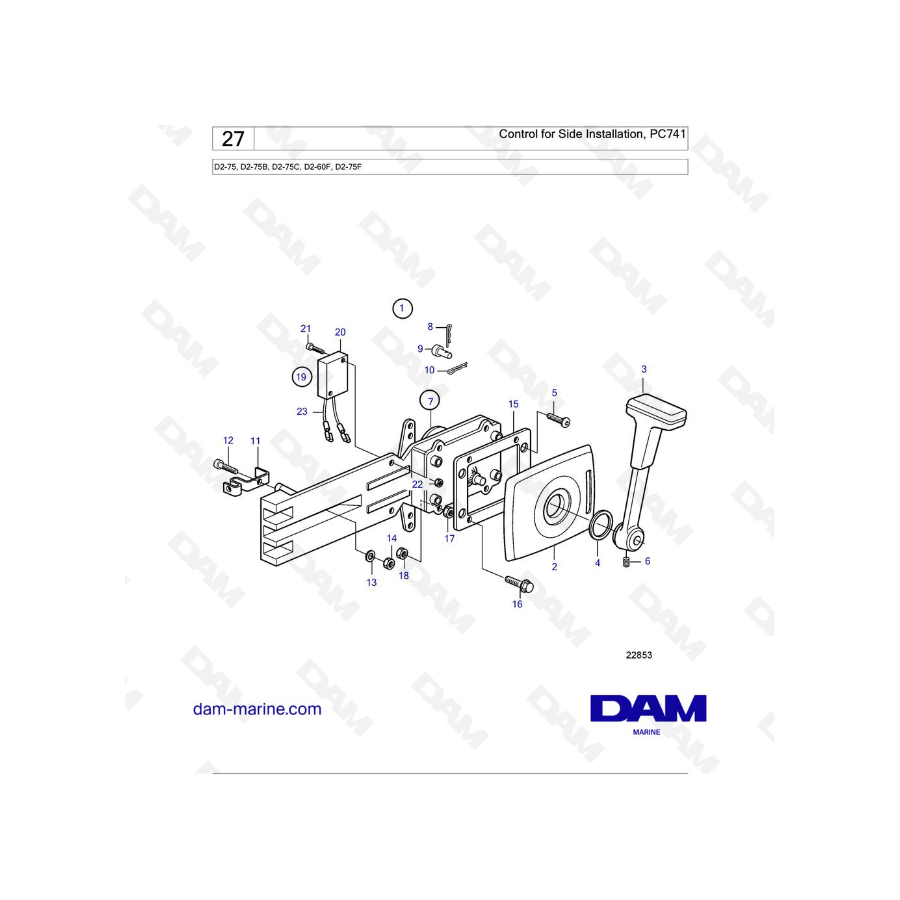 Volvo Penta D2-75 / D2-75B / D2-75C / D2-60F / D2-75F - Control for Side Installation, PC741