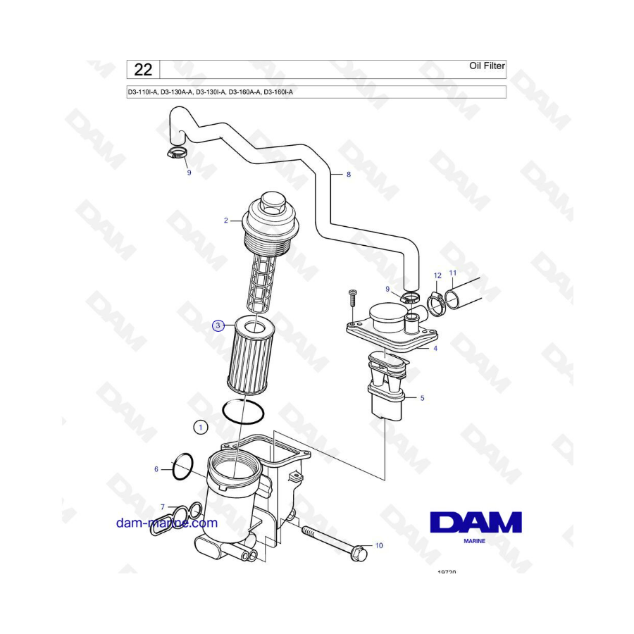 Volvo Penta D3-110I-A, D3-130A-A, D3-130I-A, D3-160A-A, D3-160I-A - Filtro de aceite