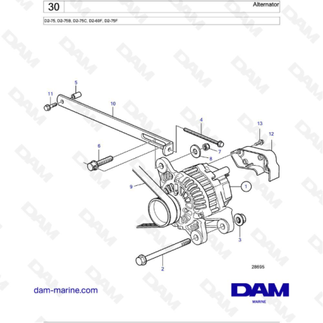 Volvo Penta D2-75 / D2-75B / D2-75C / D2-60F / D2-75F - Alternador