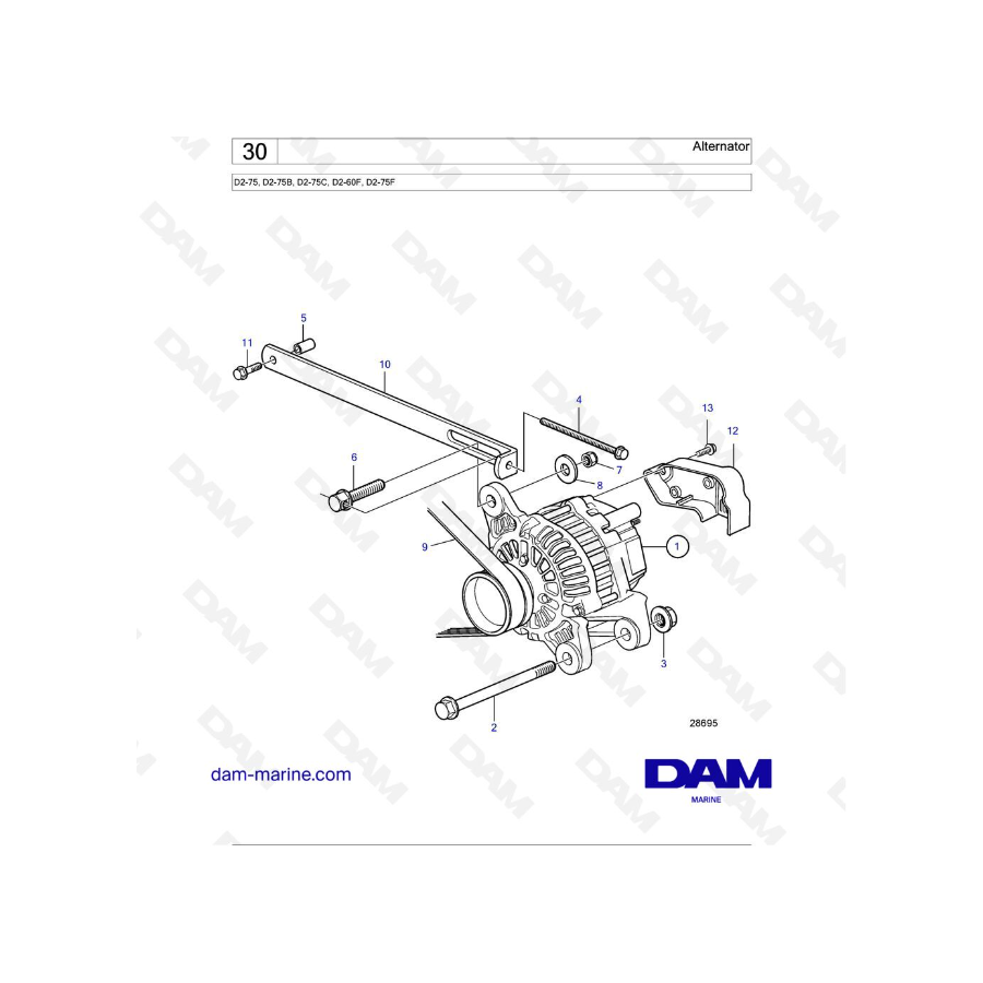 Volvo Penta D2-75 / D2-75B / D2-75C / D2-60F / D2-75F - Alternador