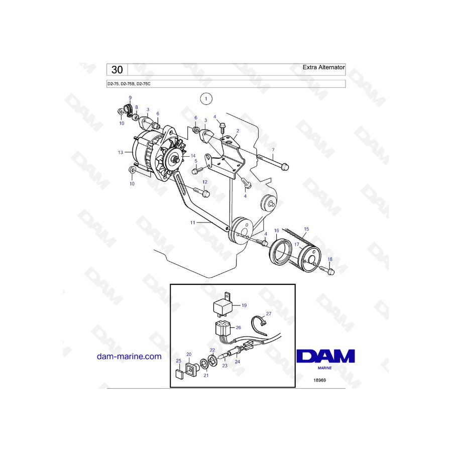 Volvo Penta D2-75 / D2-75B / D2-75C - Extra Alternator