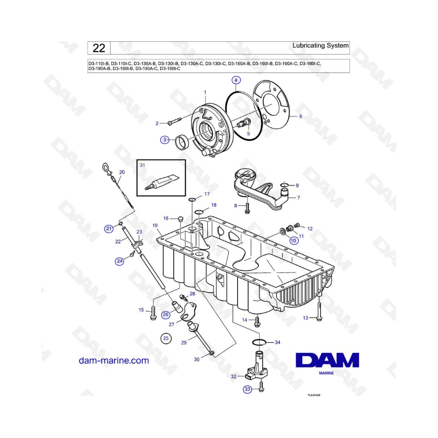 Volvo Penta D3-110 / D3-130 / D3-160 / D3-190 - Lubricating system