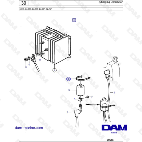 Volvo Penta D2-75 / D2-75B / D2-75C / D2-60F / D2-75F - Charging Distributor