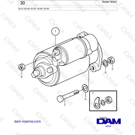 Volvo Penta D2-75 / D2-75B / D2-75C / D2-60F / D2-75F - Starter Motor