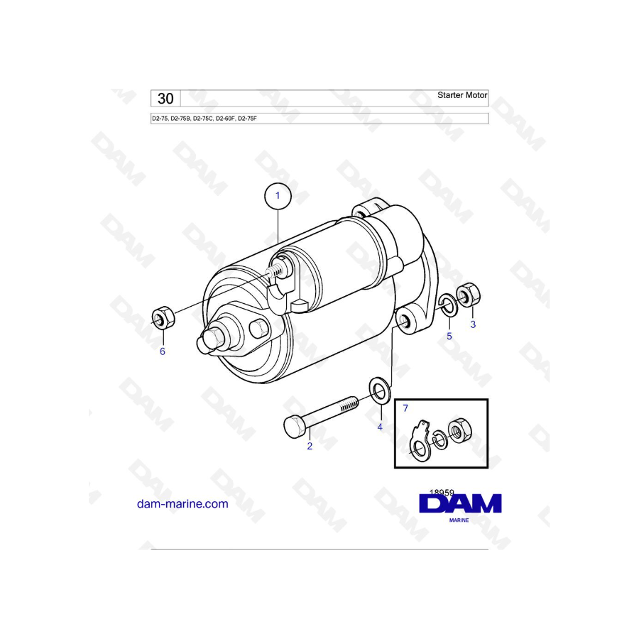 Volvo Penta D2-75 / D2-75B / D2-75C / D2-60F / D2-75F - Motor de arranque