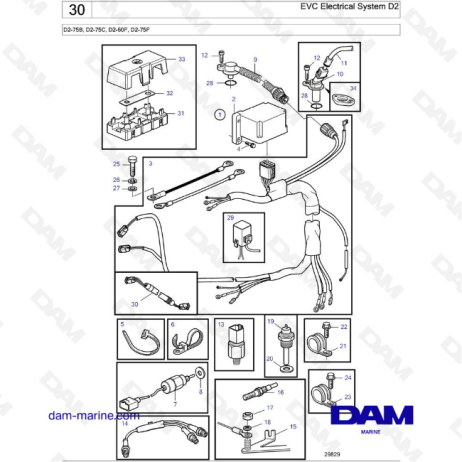 Volvo Penta D2-75B / D2-75C / D2-60F / D2-75F - EVC Electrical System D2