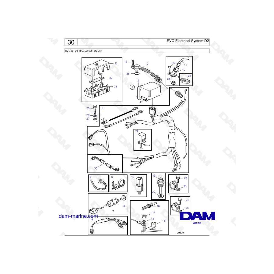 Volvo Penta D2-75B / D2-75C / D2-60F / D2-75F - EVC Electrical System D2