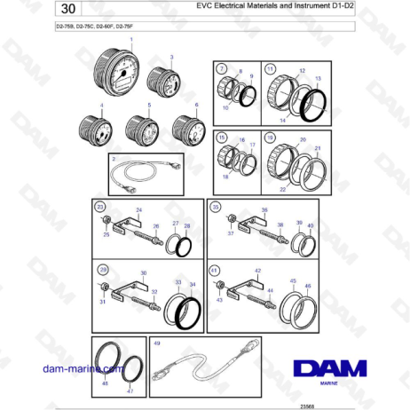 Volvo Penta D2-75B / D2-75C / D2-60F / D2-75F - EVC Electrical Materials and Instrument D1-D2