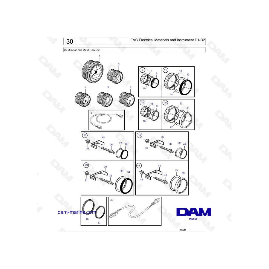 Volvo Penta D2-75B / D2-75C / D2-60F / D2-75F - EVC Electrical Materials and Instrument D1-D2