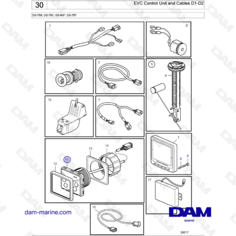 Volvo Penta D2-75B / D2-75C / D2-60F / D2-75F - Centralita EVC y Cables D1-D2