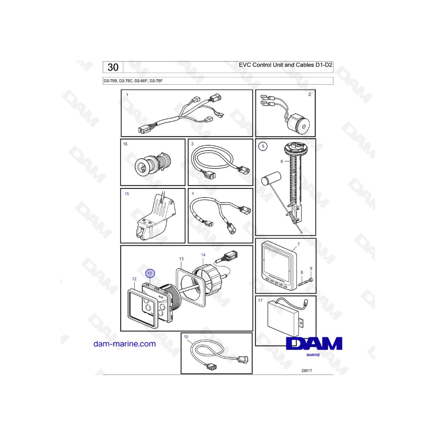 Volvo Penta D2-75B / D2-75C / D2-60F / D2-75F - Centralita EVC y Cables D1-D2