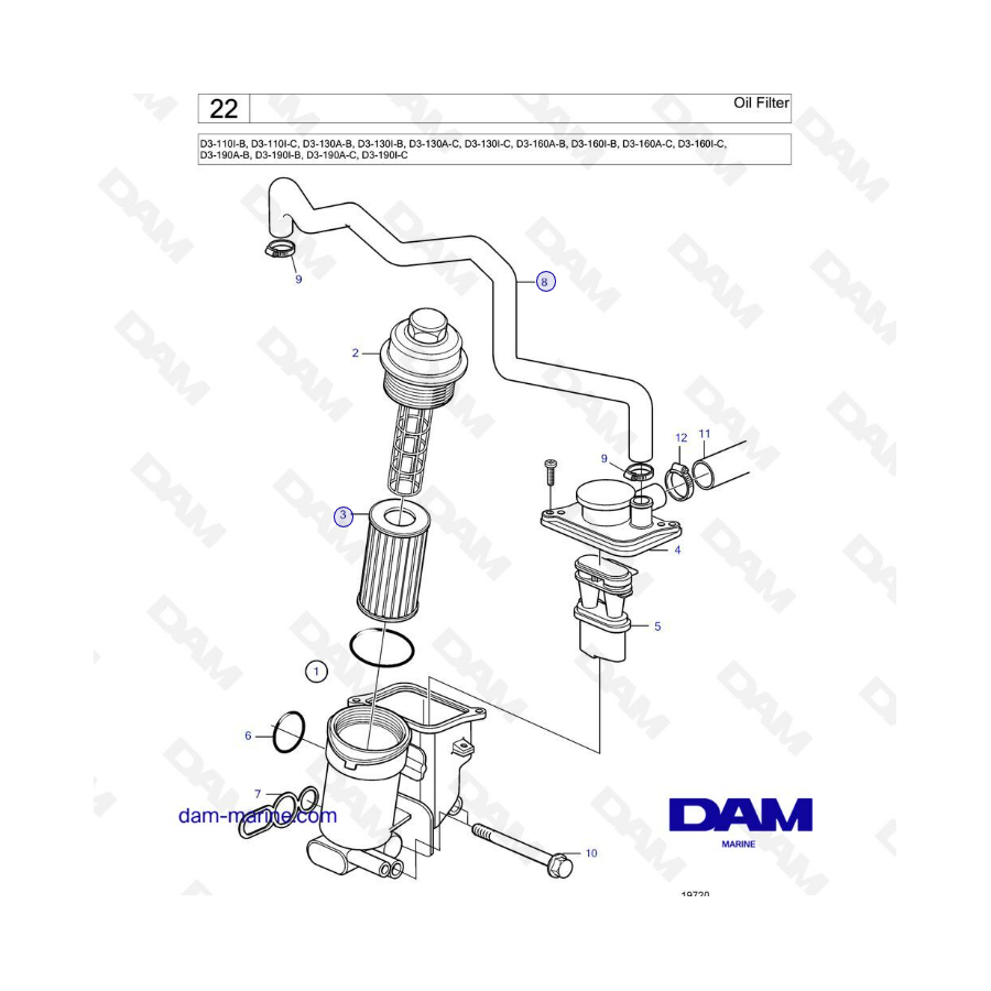 Volvo Penta D3-110 / D3-130 / D3-160 / D3-190 - Filtro de aceite